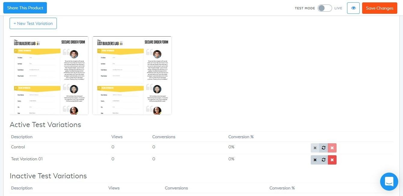 variaciones de la prueba samcart