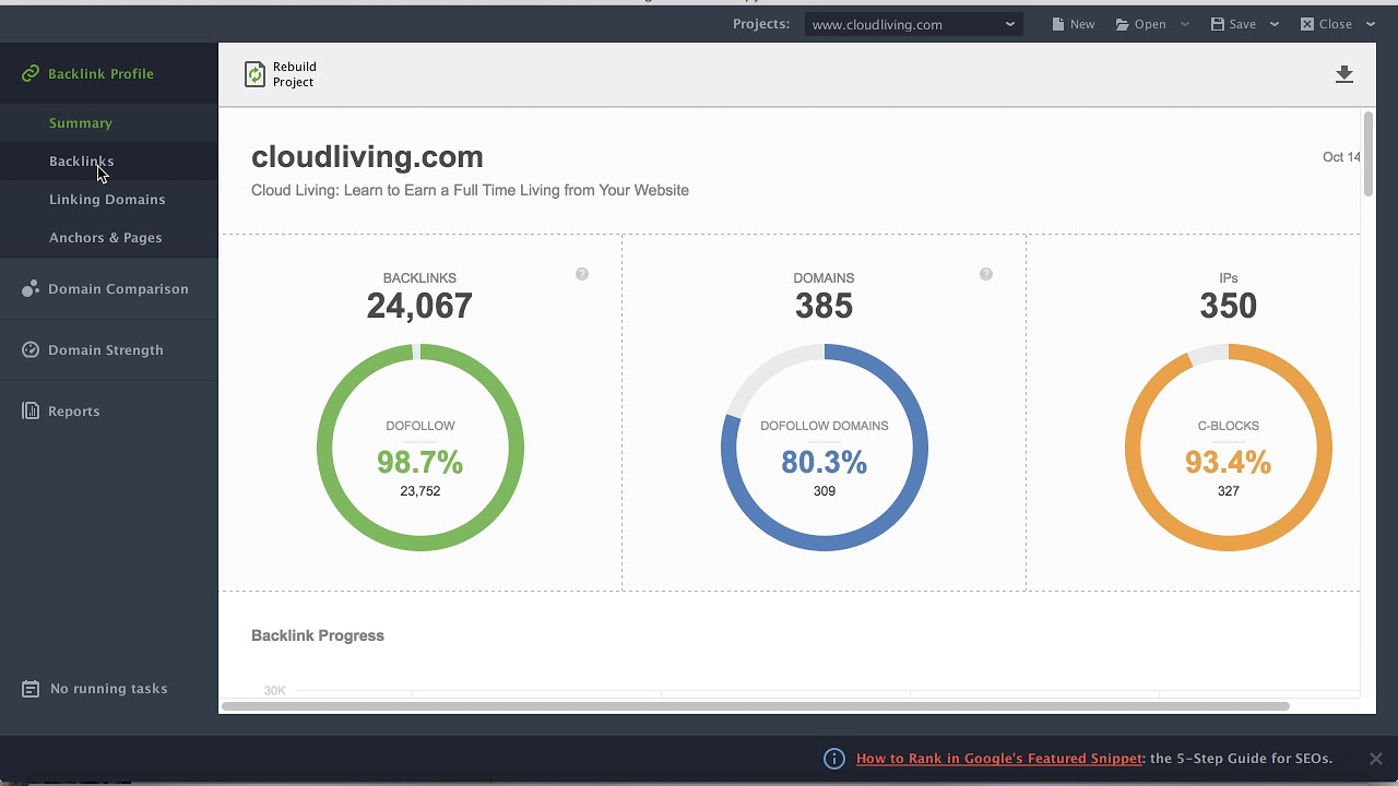 SEO Spyglass dashboard