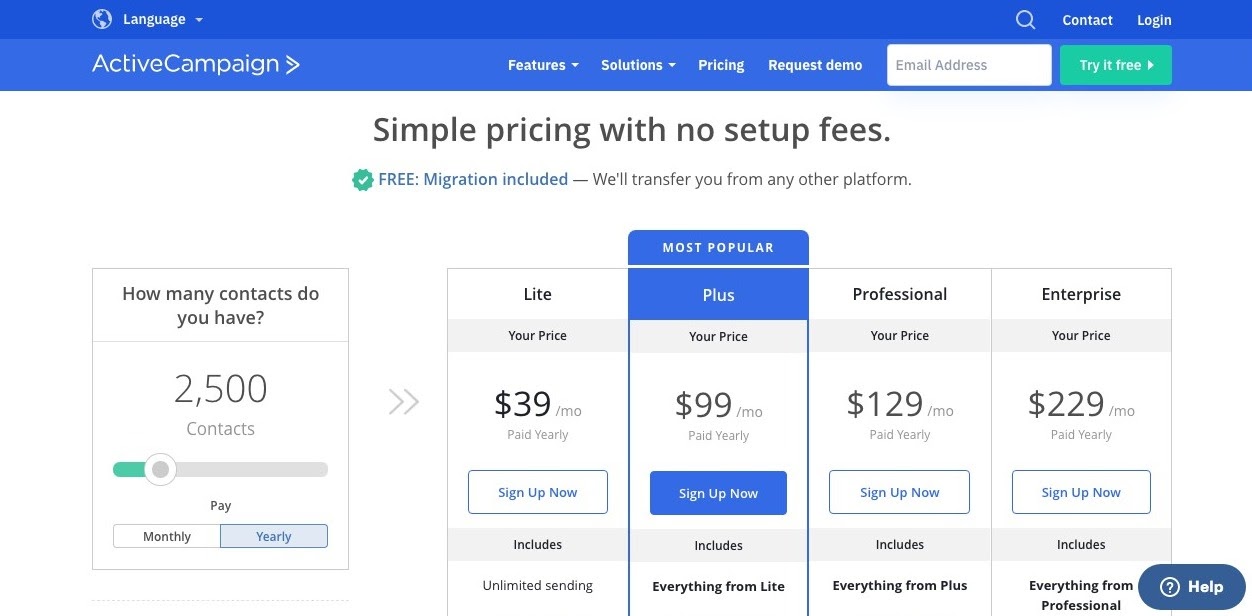 ActiveCampaign Pricing Table