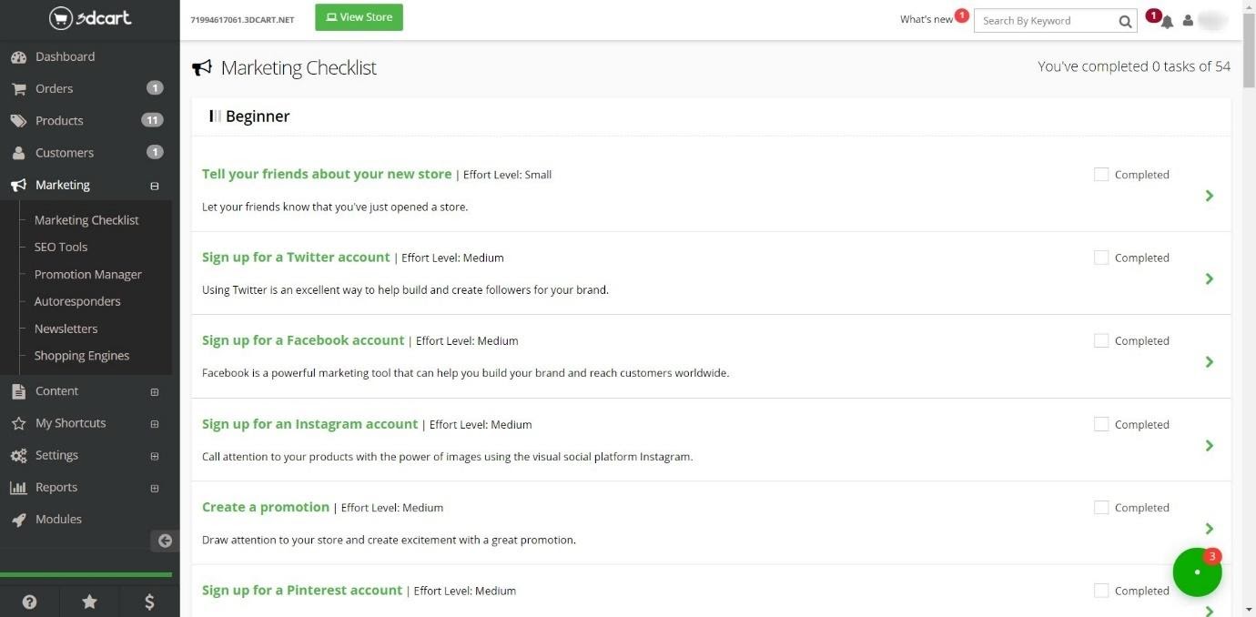 3dcart Marketing Checkliste