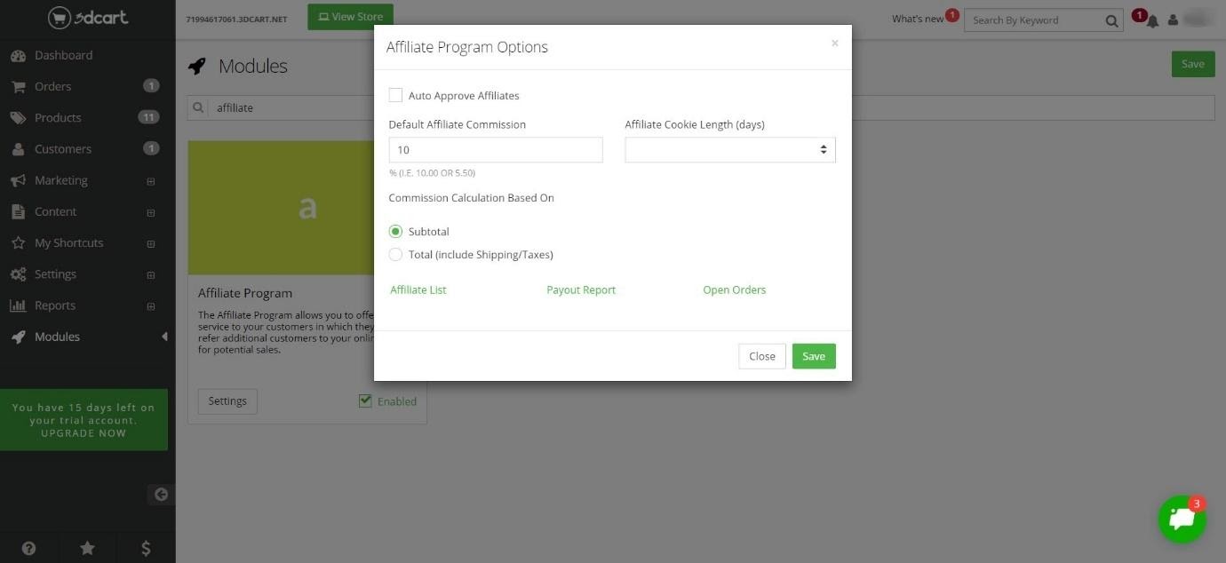 3dcart affiliate program options