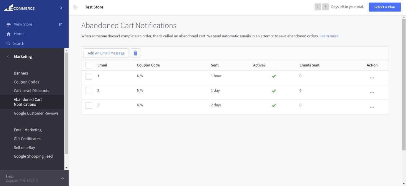 Notificaciones de carritos abandonados de BigCommerce