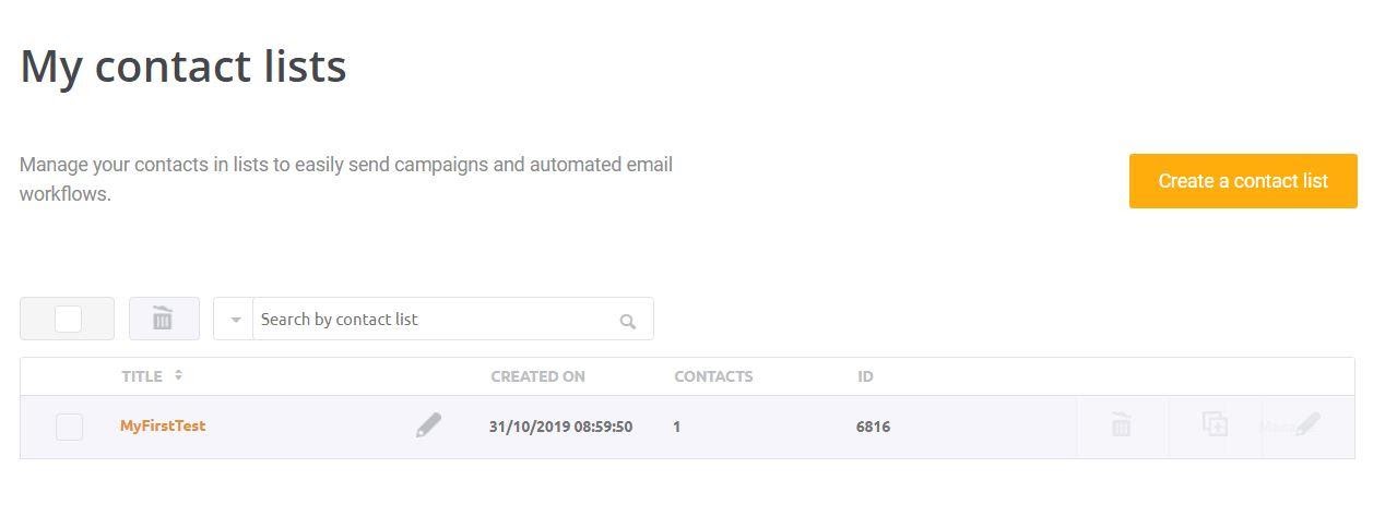 My contact lists in mailjet