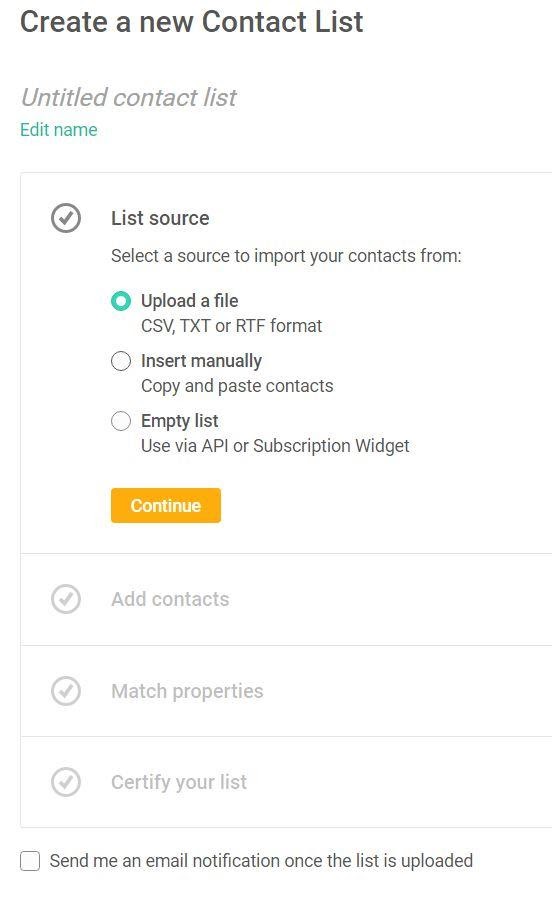 create a new contact list in mailjet