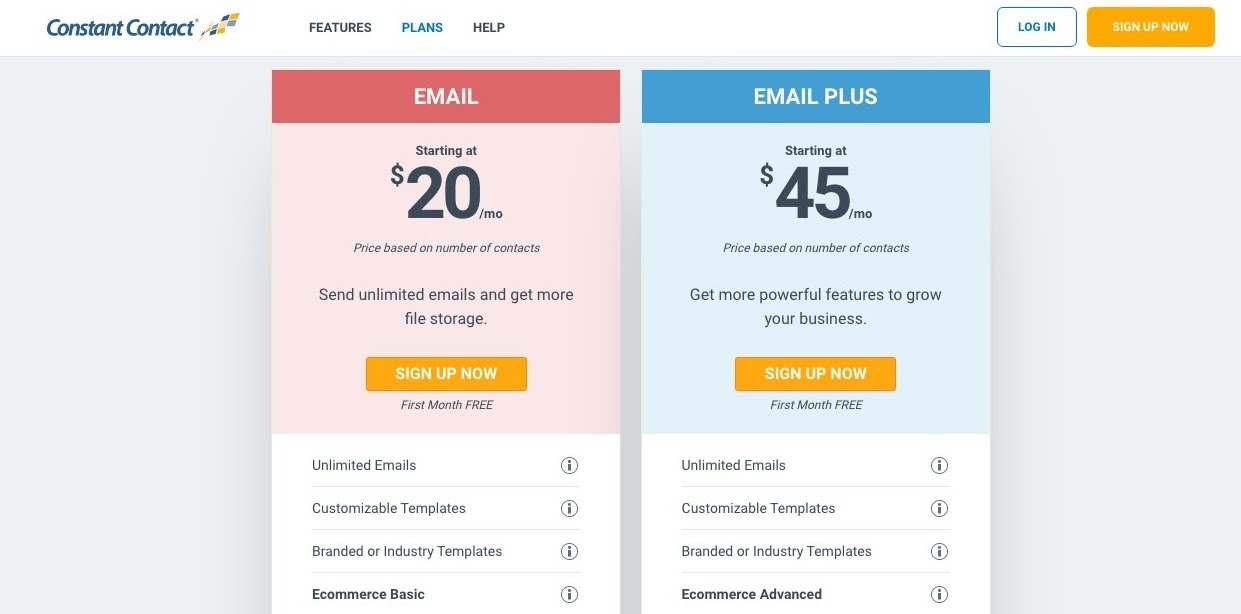 constant contact pricing