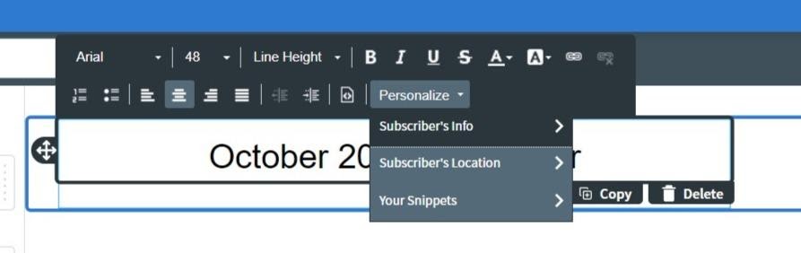 personalize your email in the editor