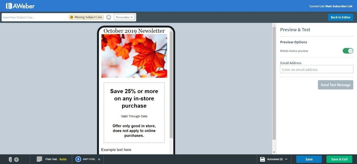 mobile preview in aweber