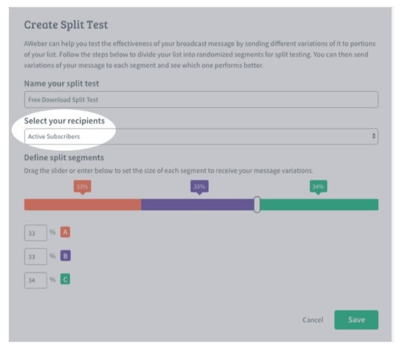 crear split test en aweber