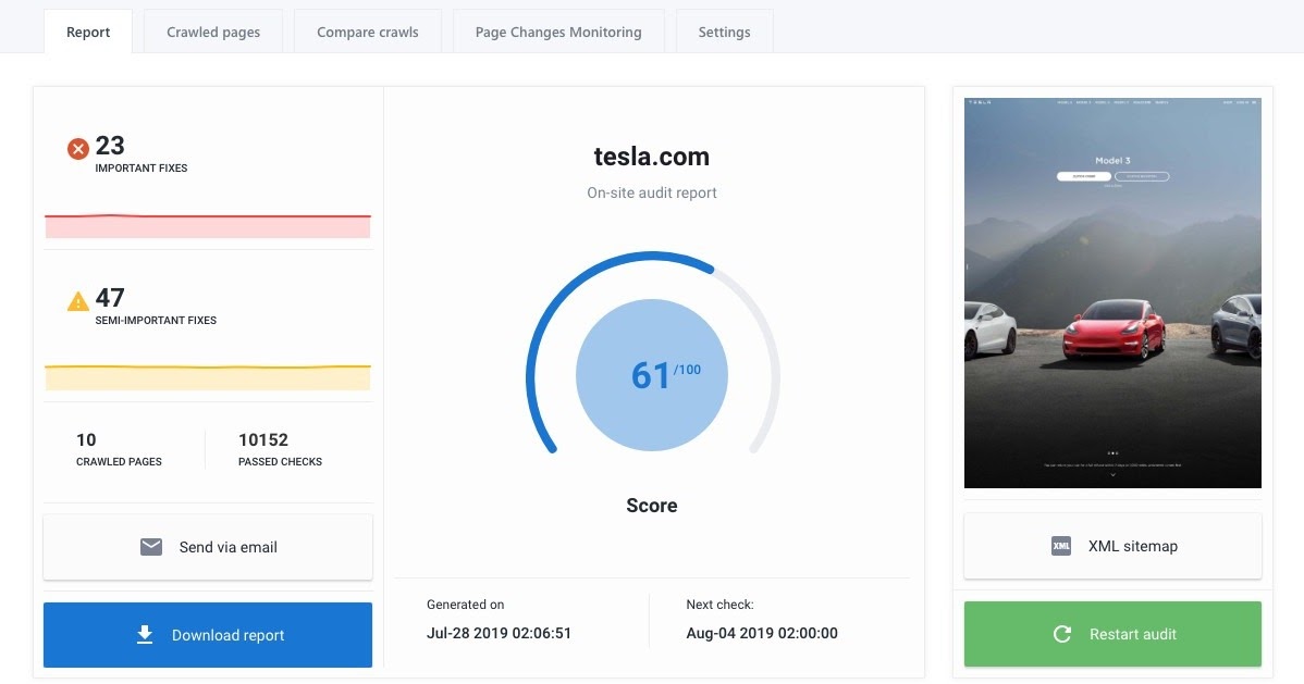 Características de la Auditoría de Sitios Web de SE Ranking