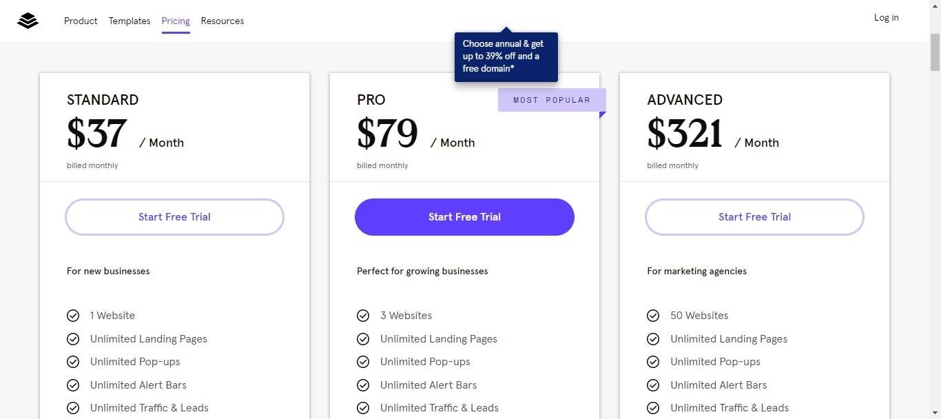 opciones de precios de leadpages