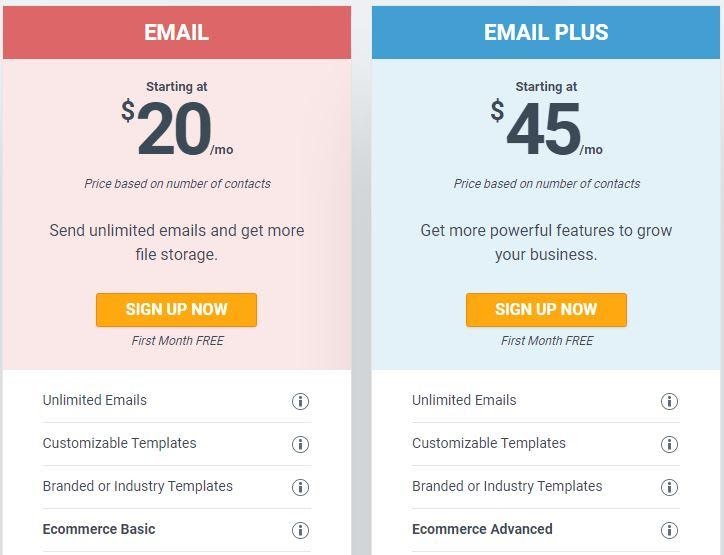 constant contact pricing table