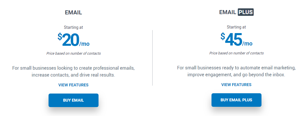 constant contact pricing table