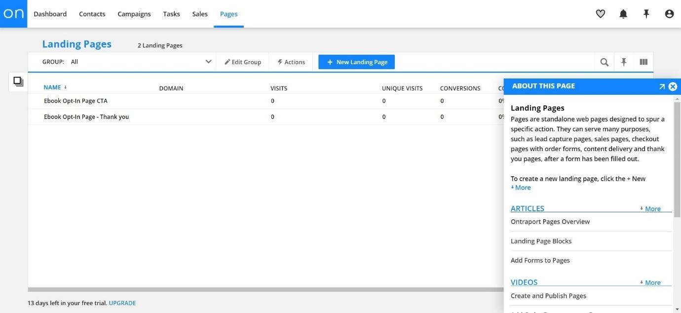 Landing Pages in Ontraport