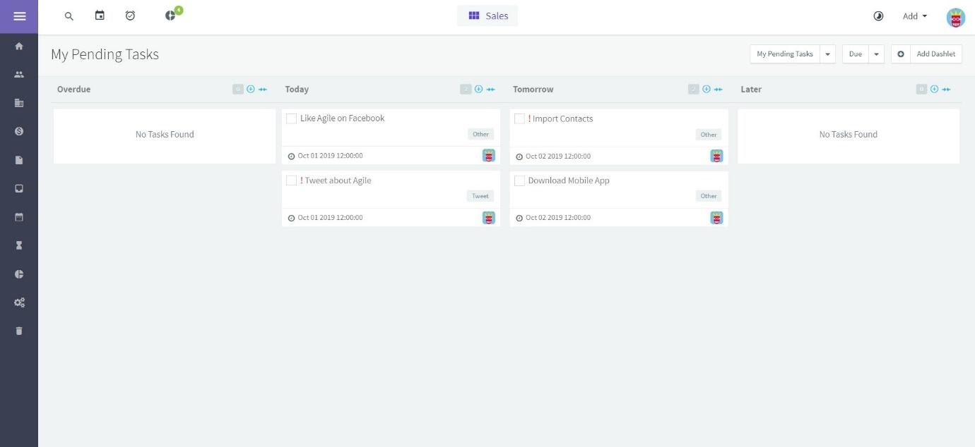 My pending tasks Agile CRM