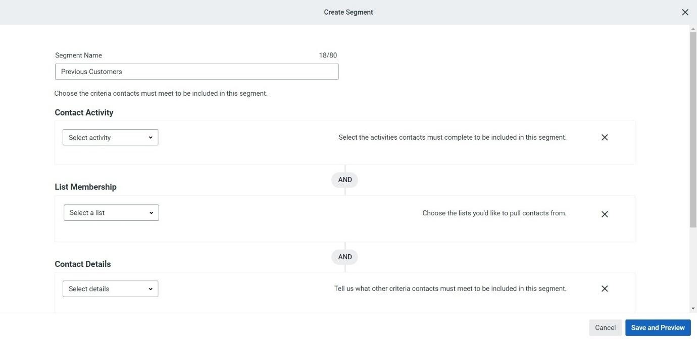 constant contact create segment