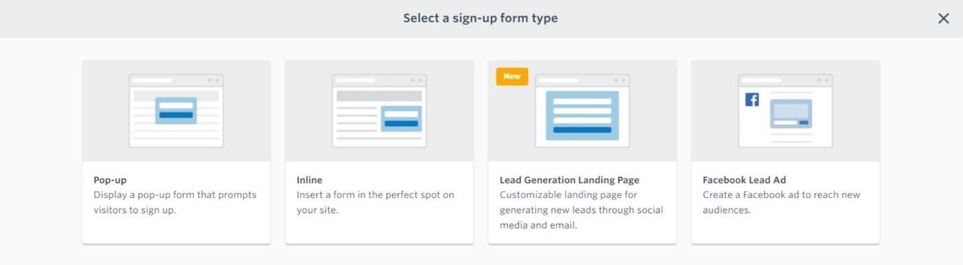 Select a sign up form type constant contact