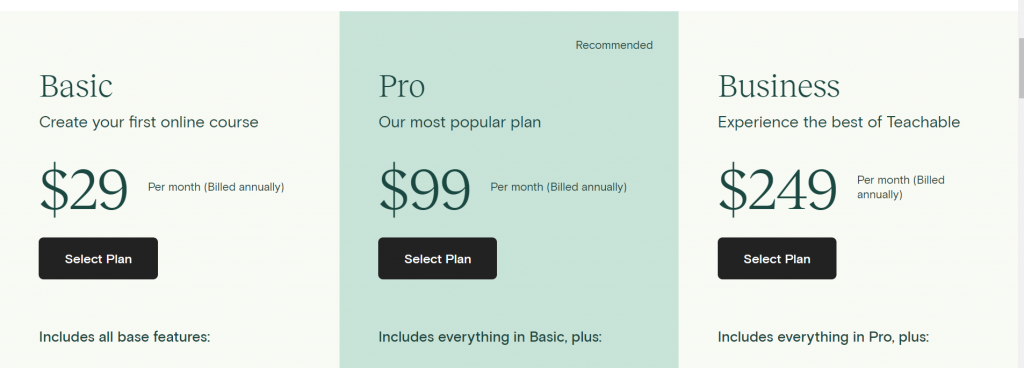 Showing visitors Teachable's Annual Pricing 